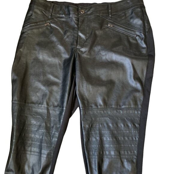 Harper Liv Faux Leather/Knit Stretch Moto Pant Zipper Ankle & Pockets Sz 16W 35E - Picture 2 of 8